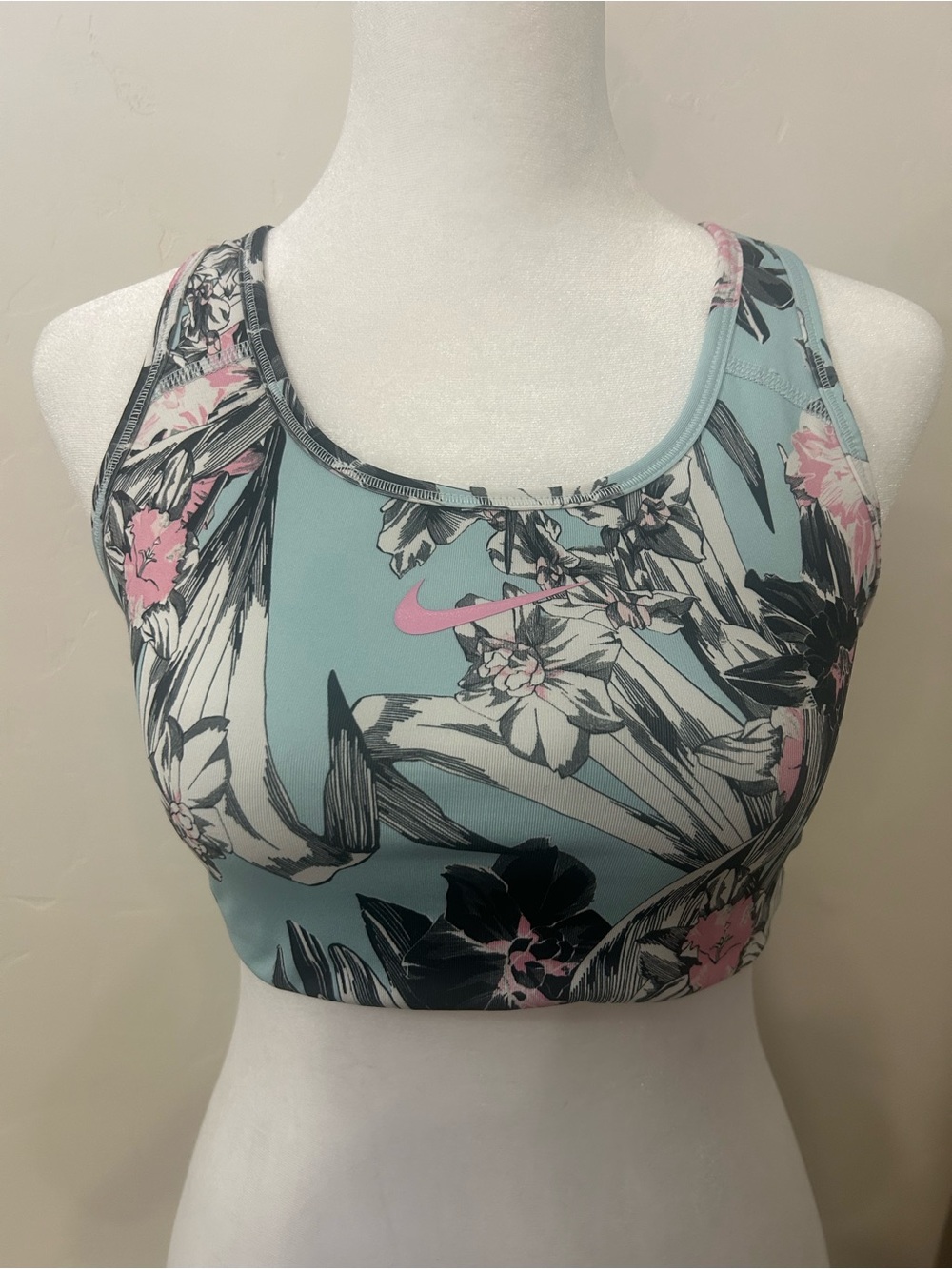 Nike Dri Fit Tropical Blue And Pink Floral Sports Bra Size M